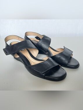 BeautiFeel Israel Black Leather Comfort Wedge Sandals Size 41 Hook Loop